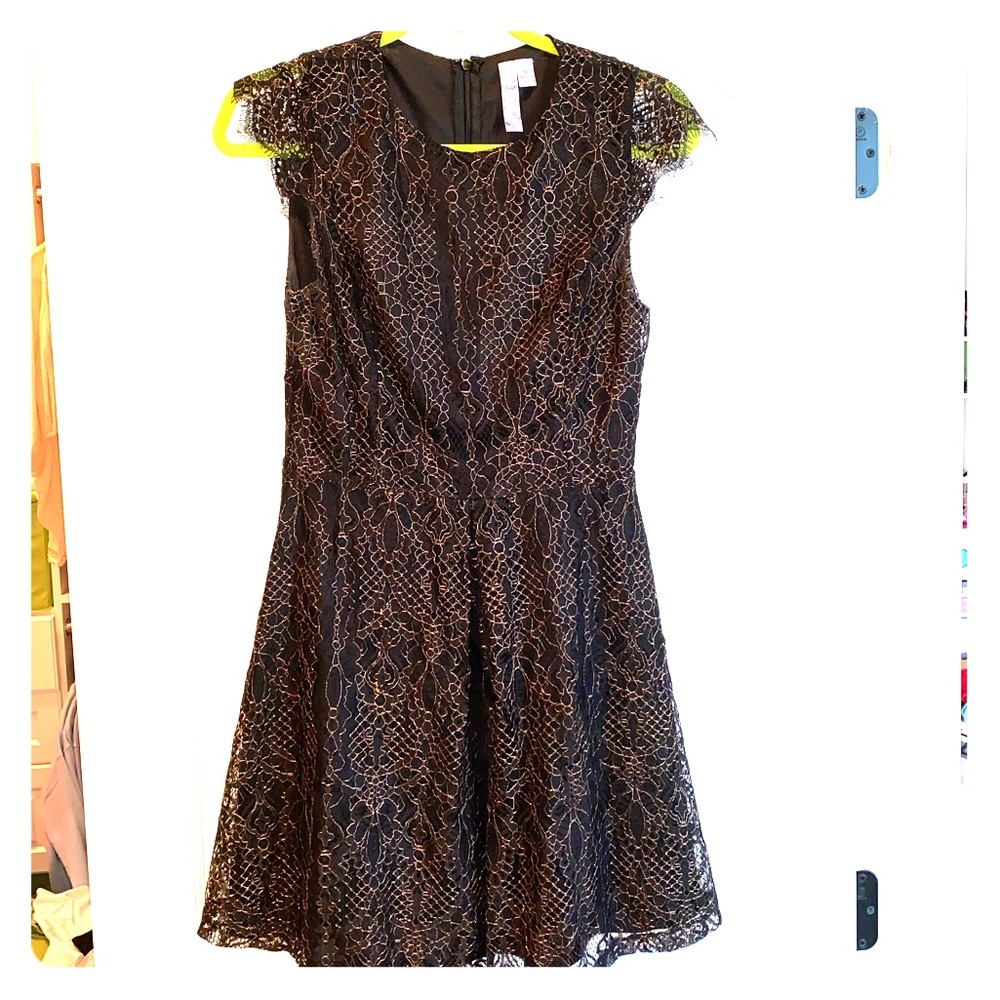 Black Lace Dress with Gold Detail